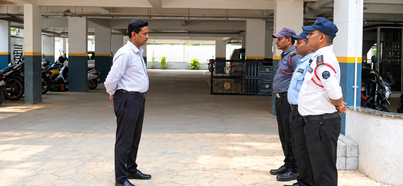 Merlla supervisor briefing security guards at a gate